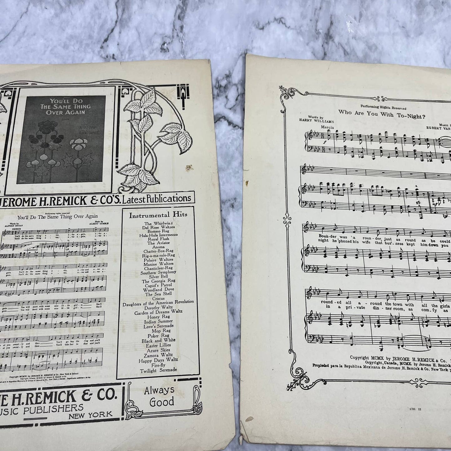 Who Are You With Tonight - Williams & Van Alstyne - Antique 1910 Sheet Music TH5