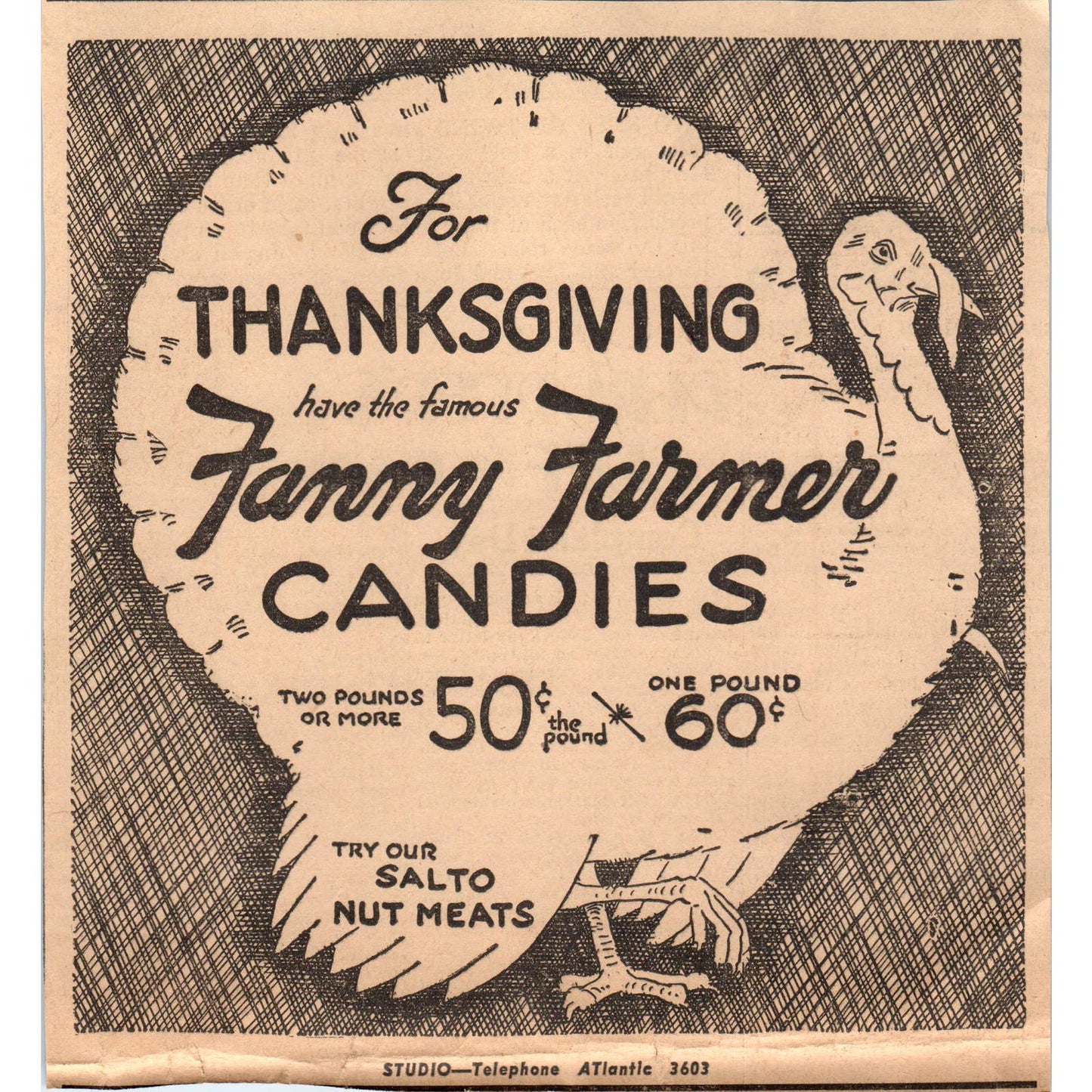 1935 Minneapolis Journal Newspaper Ad Thanksgiving Fanny Farmer Candies FL5-5
