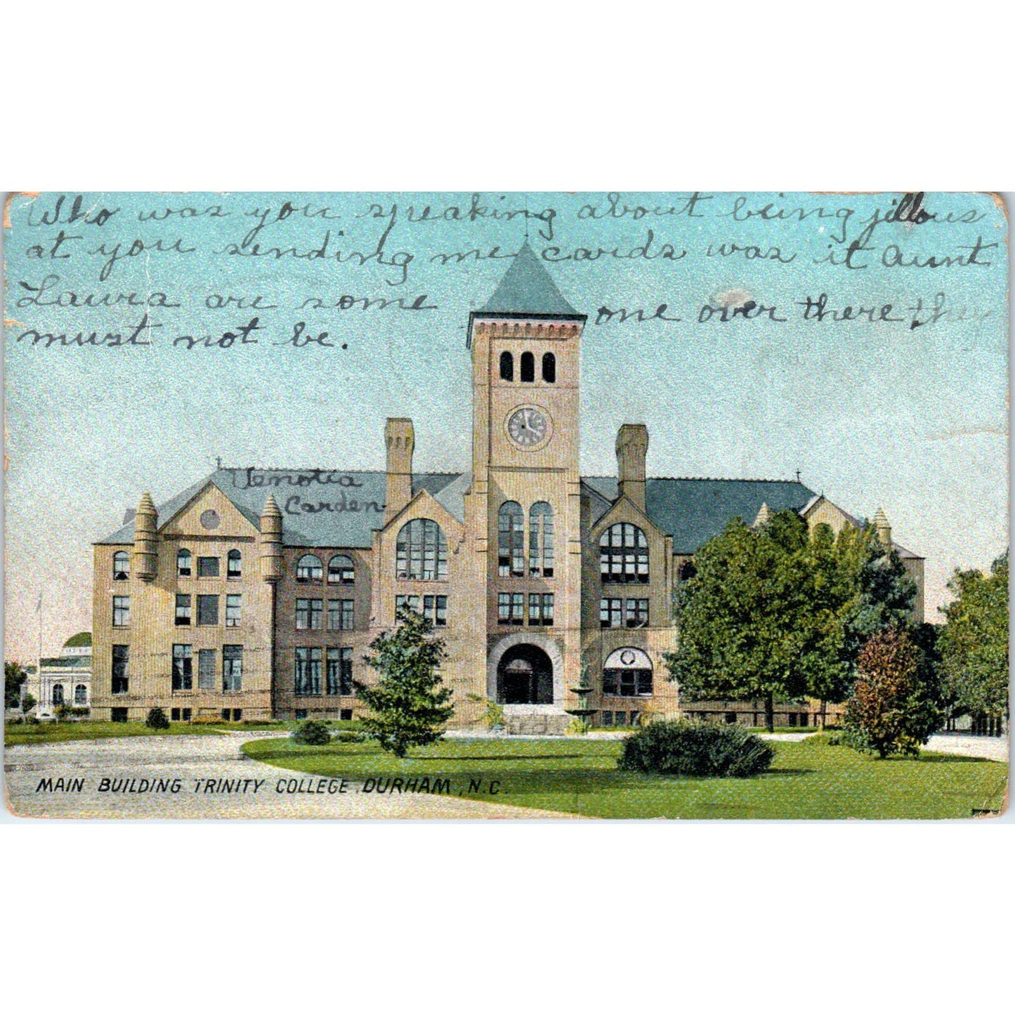 Main Building at Trinity College Durham NC Original Postcard TK1-22