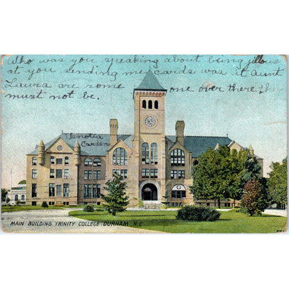Main Building at Trinity College Durham NC Original Postcard TK1-22