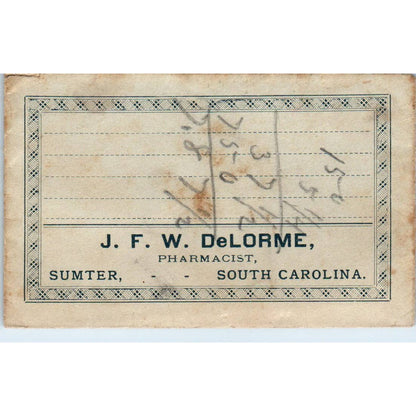 1890 Doctor's RX Slip and Envelope J.F.W. DeLorme Sumter South Carolina SE4