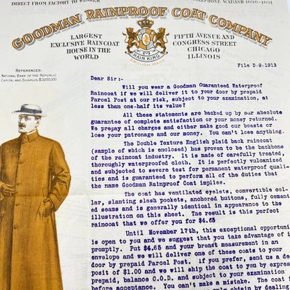 1913 Goodman Rainproof Coat Company Letterhead Advertising D7