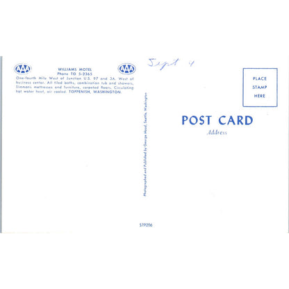 Antique Postcard Williams Motel Toppenish Washington TD9