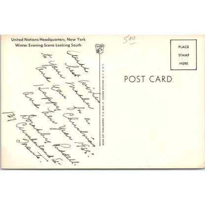 United Nations Headquarters Winter Scene Original Postcard TK1-P18