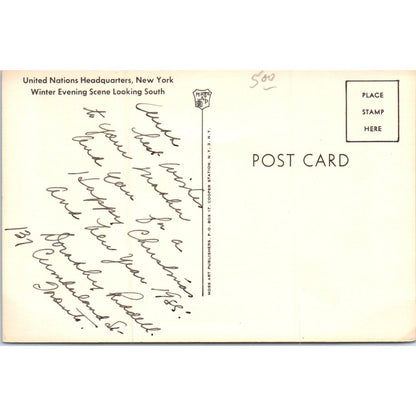 United Nations Headquarters Winter Scene Original Postcard P2-8