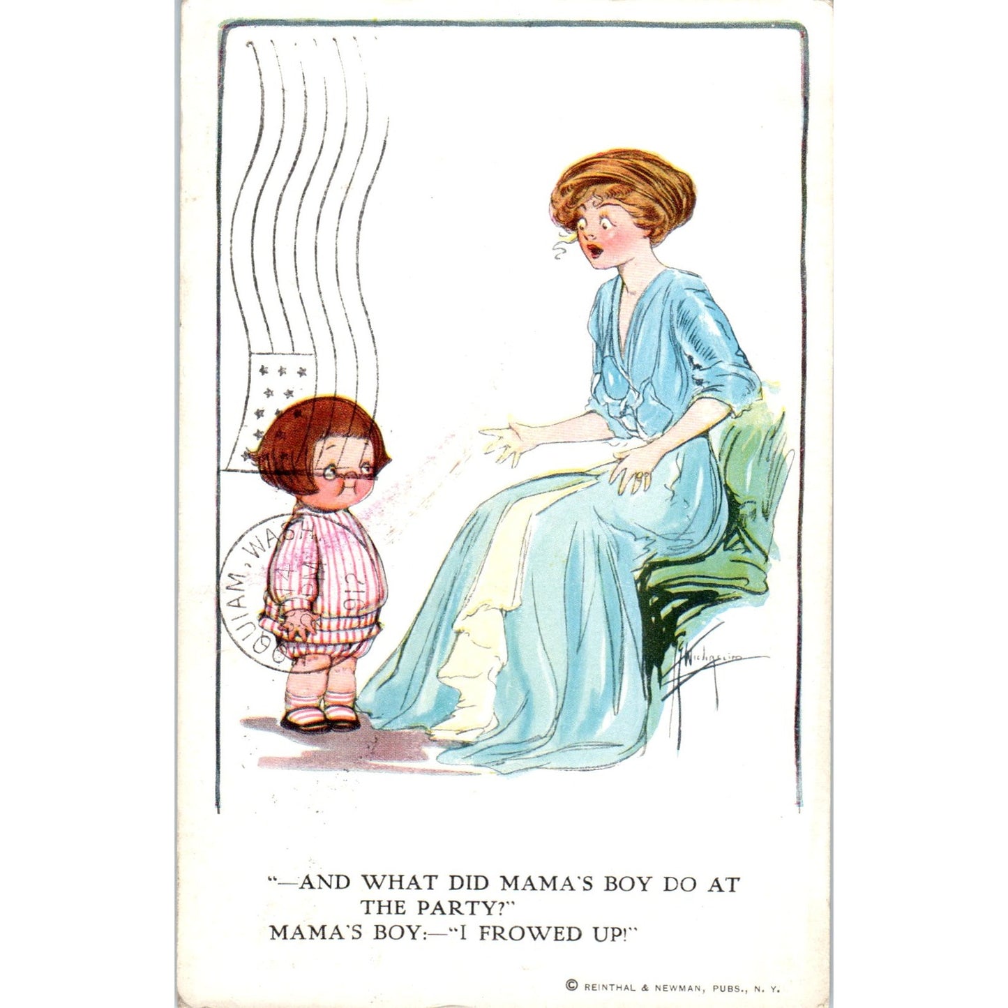G.G. Wiederseim Little Boy Tells Mom He Threw Up 1912 Original Postcard P1-14