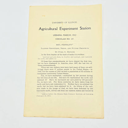 1912 University Of Illinois Urbana Circular Soil Fertility Cyril G. Hopkins TF9