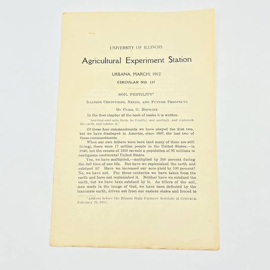1912 University Of Illinois Urbana Circular Soil Fertility Cyril G. Hopkins TF9