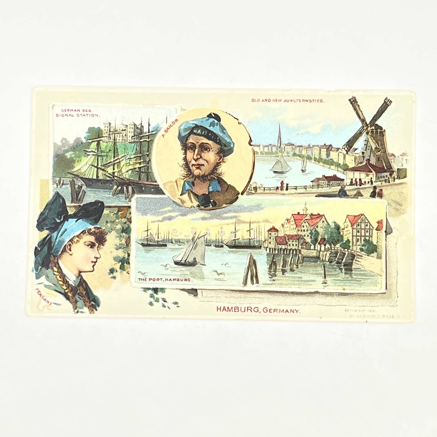 Original 1891 Victorian Trade Card Arbuckle Coffee Hamburg Germany Scenes AB6