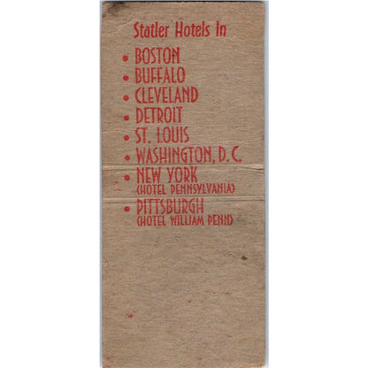 Statler Hotel Pennsylvania New York Advertising Matchbook Cover MM9-4