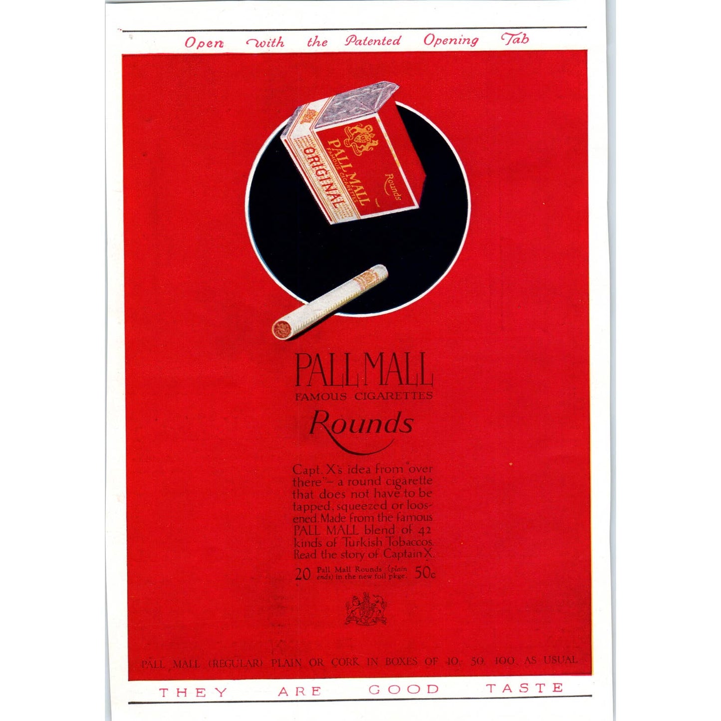 Pall Mall Rounds Cigarettes Art Deco - 1921 Original Ad TJ7-L