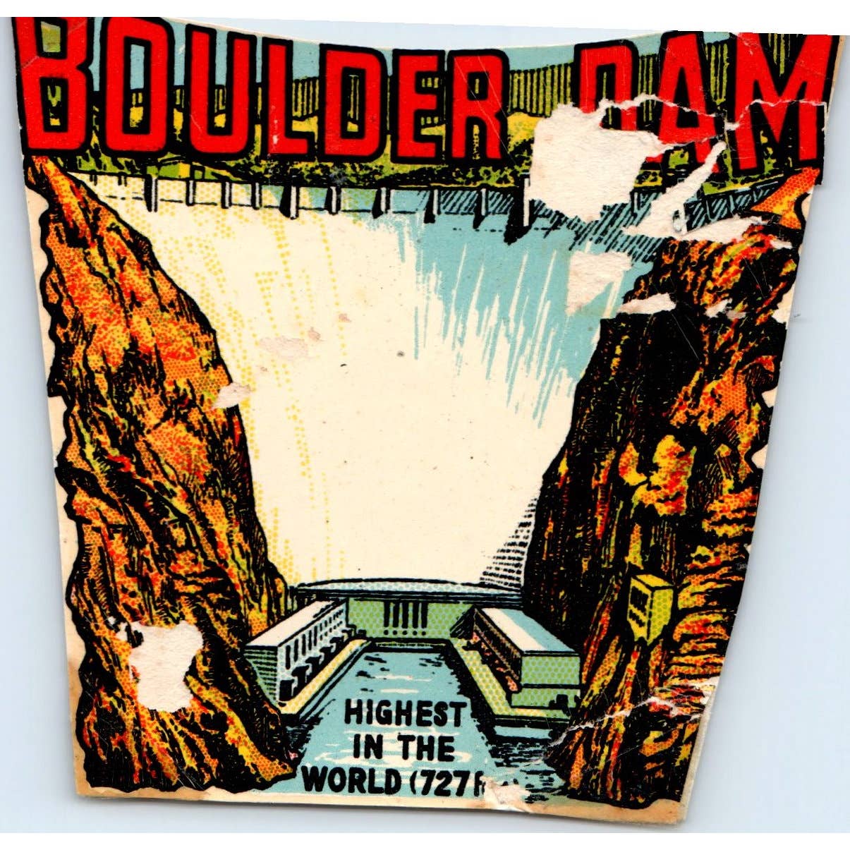 1960s Boulder Dam Nevada Souvenir Decal Sticker 4x4" SE5