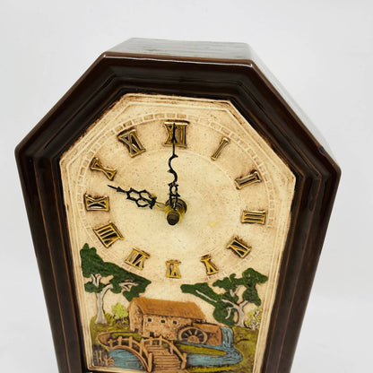Holland Mold Ceramic Cathedral Quartz Clock Country Cottage Mill WORKS 11.5” TC5