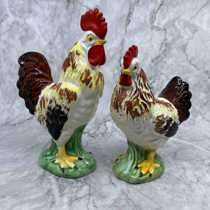 Vintage MCM Lefton Rooster and Hen Hand Painted Porcelain Figurines 7 & 9” TJ3