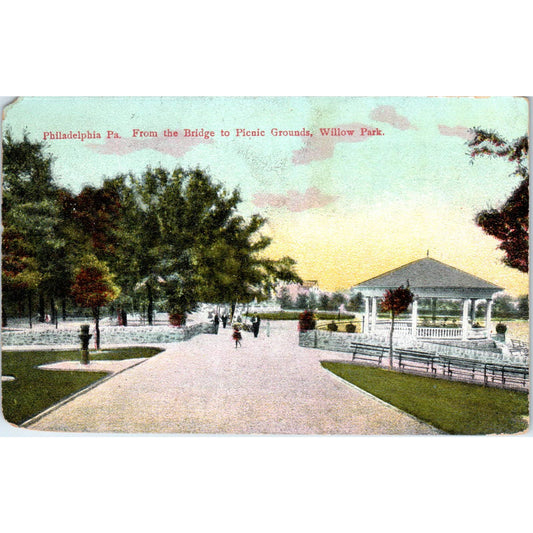 1909 Postcard From the Bridge to Picnic Grounds Willow Park Philadelphia A TD8-P2