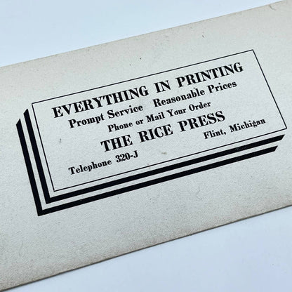 1910s Blotter Card The Rice Press Everything in Printing Flint MI SC8