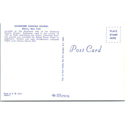 Schweizer Soaring School Elmira NY - Original Postcard TJ9-P1