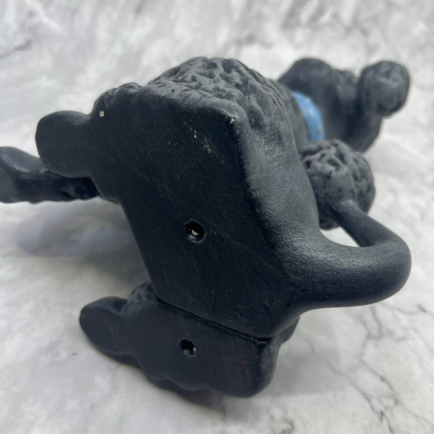 1960s ATLANTIC MOLD Ceramic Gray POODLE Statue Brown Eyes Blue Collar 10.5" TI8