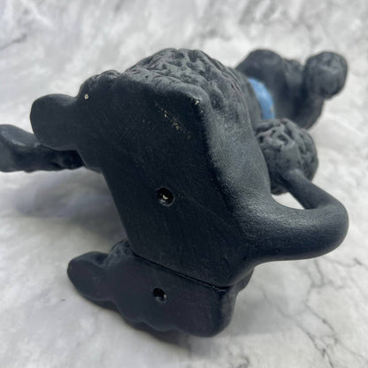 1960s ATLANTIC MOLD Ceramic Gray POODLE Statue Brown Eyes Blue Collar 10.5" TI8