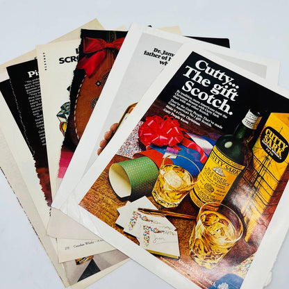 1970s Lot of 7 Liquor Ads Cutty Sark Seagrams Old Crow Metaxa Erlanger 8x11” C13