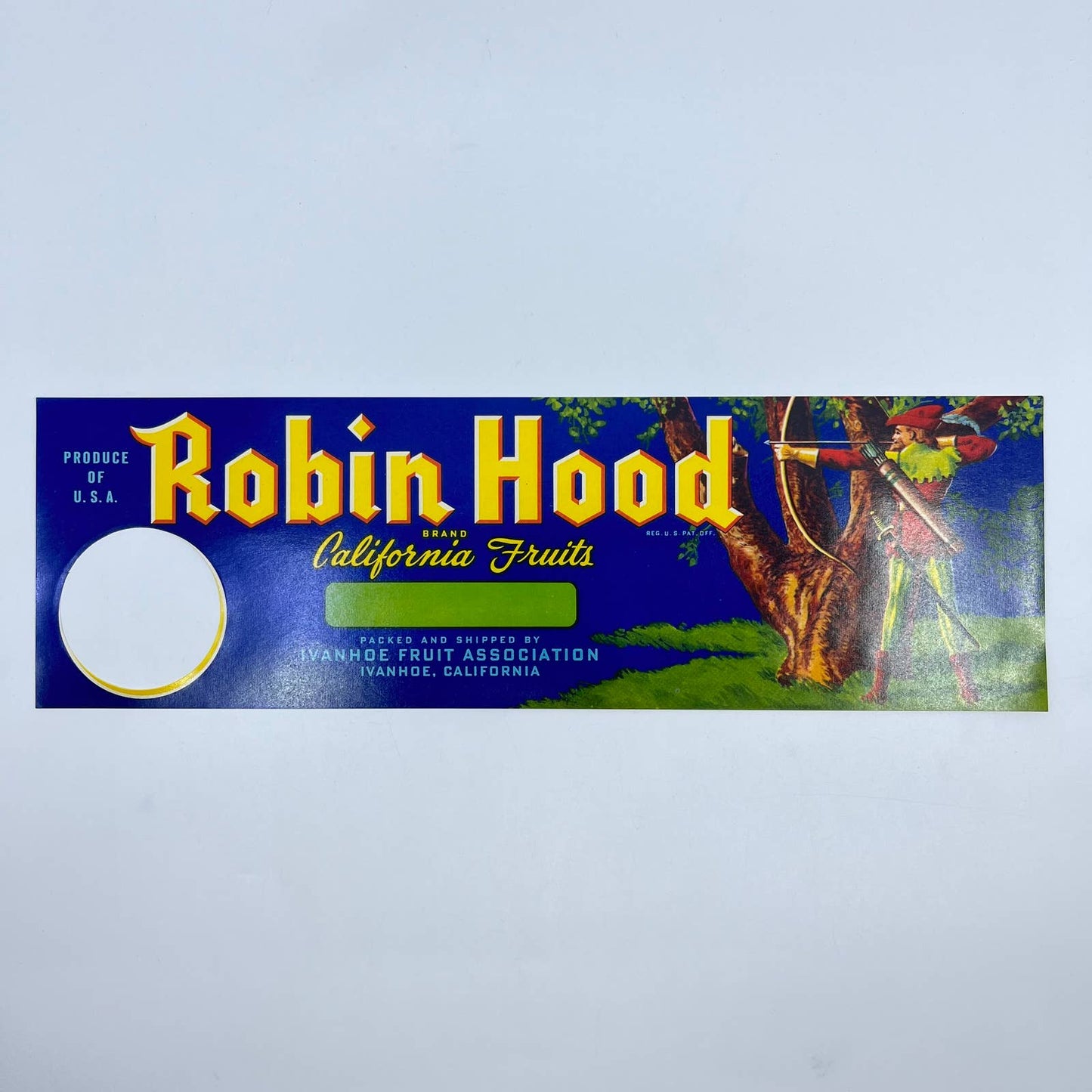 Vintage 1950's Robin Hood Brand Fruit Crate Label Ivanhoe CA FL3