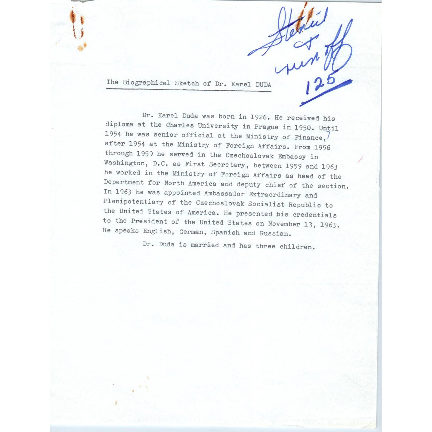 Czechoslovak Embassy Official Letterhead Memo Jaromir Pribyl Nov 3 1967 TK1-P11