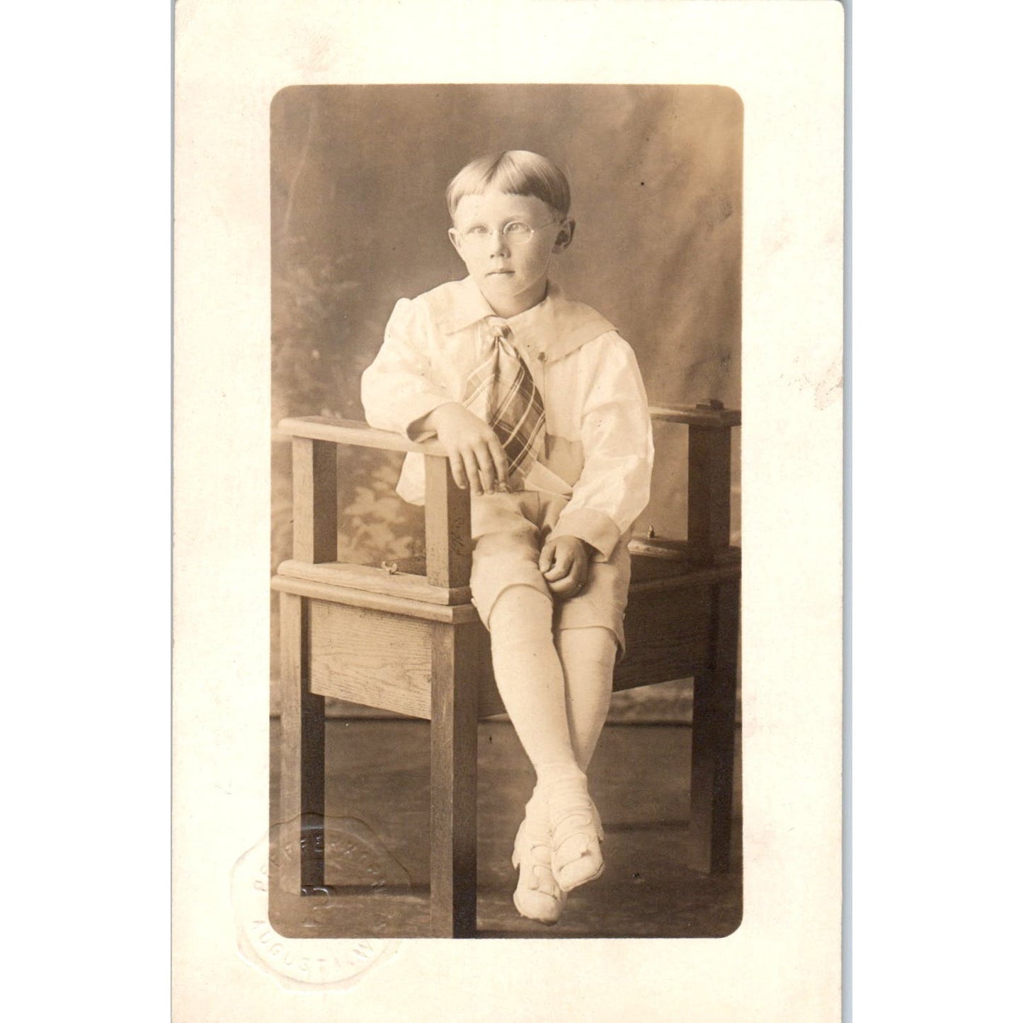 Cross Eyed Boy With Glasses Pfefferkorn August WI RPPC Real Photo Postcard PB1