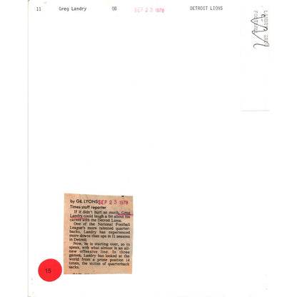 1978 Original Press Photo Football NFL Detroit Lions Greg Landry 8x10" TK2-FP