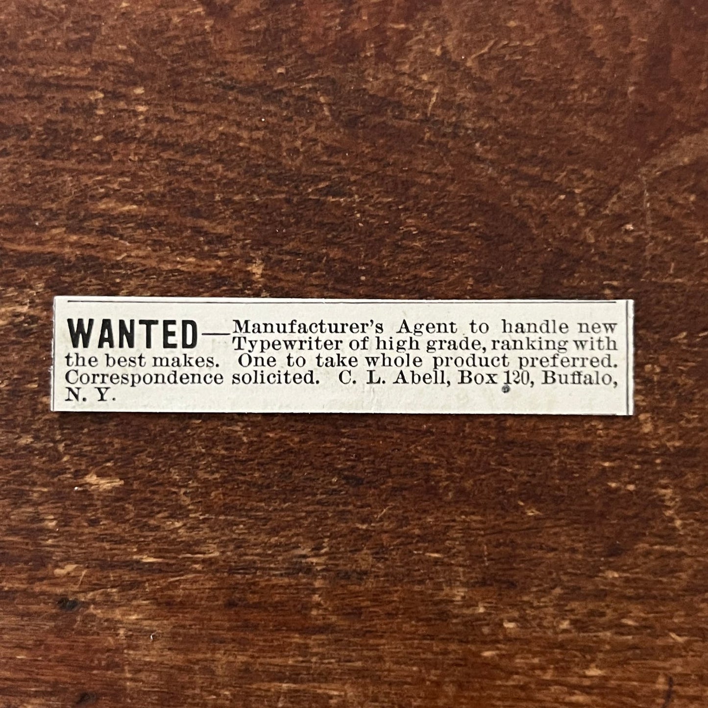 Wanted Manufacturer Agent C.L. Abell Buffalo NY Original Advertisement AD8-P28