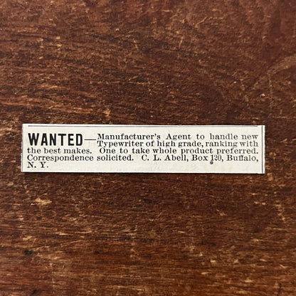 Wanted Manufacturer Agent C.L. Abell Buffalo NY Original Advertisement AD8-P28