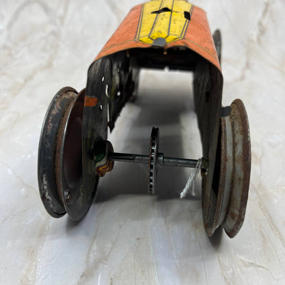 Marx Toy Wind Up Tin Litho Bulldozer/Tractor Yellow & Orange 8x3.5” TK2