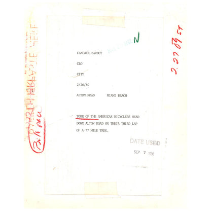 1989 Press Photo Cycling Tour of the Americas Alton Rd Miami Beach 8x10" AD3