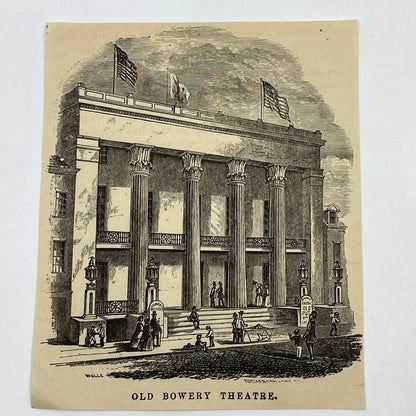 1880s Original Art Print Engraving Old Bowery Theatre New York ~4x5 AC9