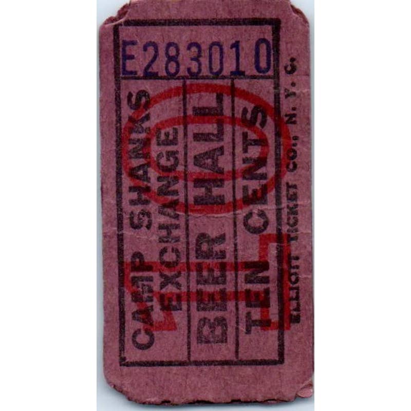 c1942 WWII Camp Shanks Beer Hall Ticket Orangetown New York SE5