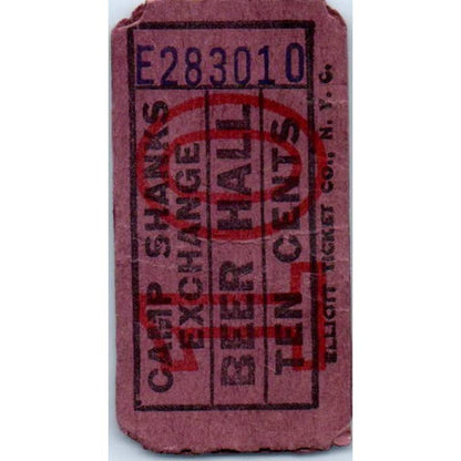 c1942 WWII Camp Shanks Beer Hall Ticket Orangetown New York SE5