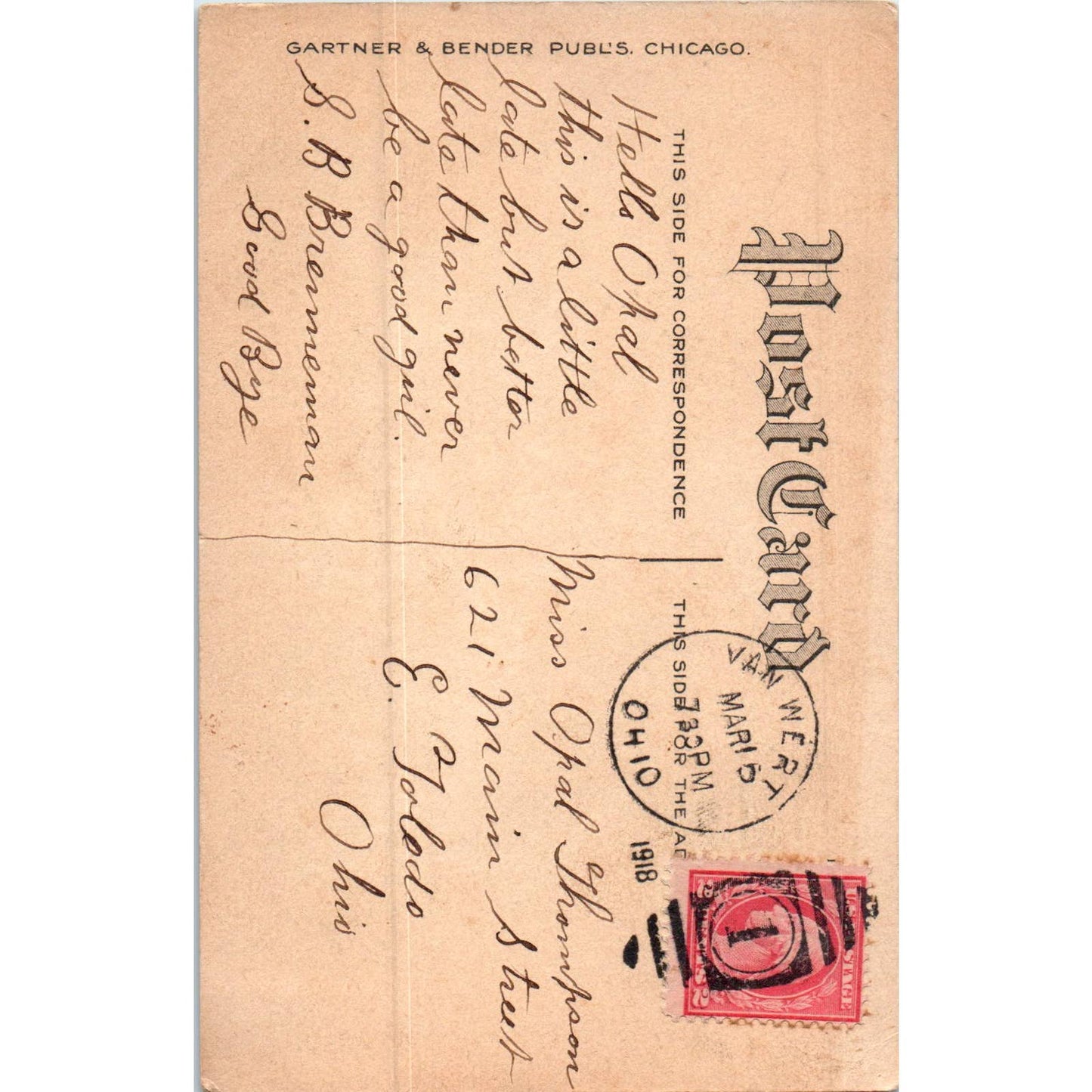 1918 Birthday Van Wert Ohio Original Postcard TK1-P15