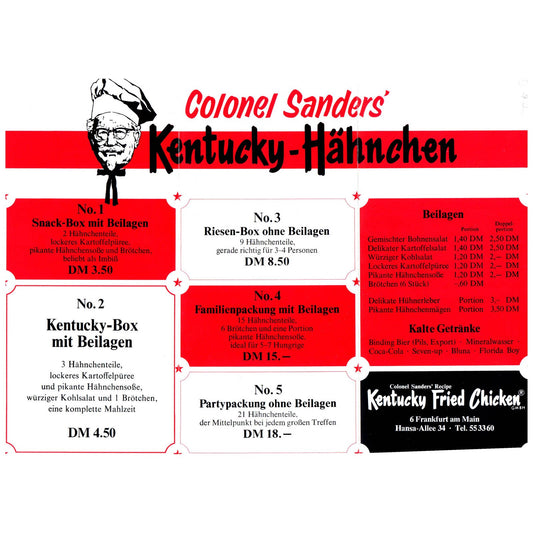 1980s GERMAN Kentucky Fried Chicken Brochure Menu Frankfurt SE4