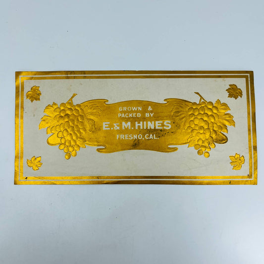1800s Victorian Grape Label E.M. Hines Fresno CA Gold Embossed AA5