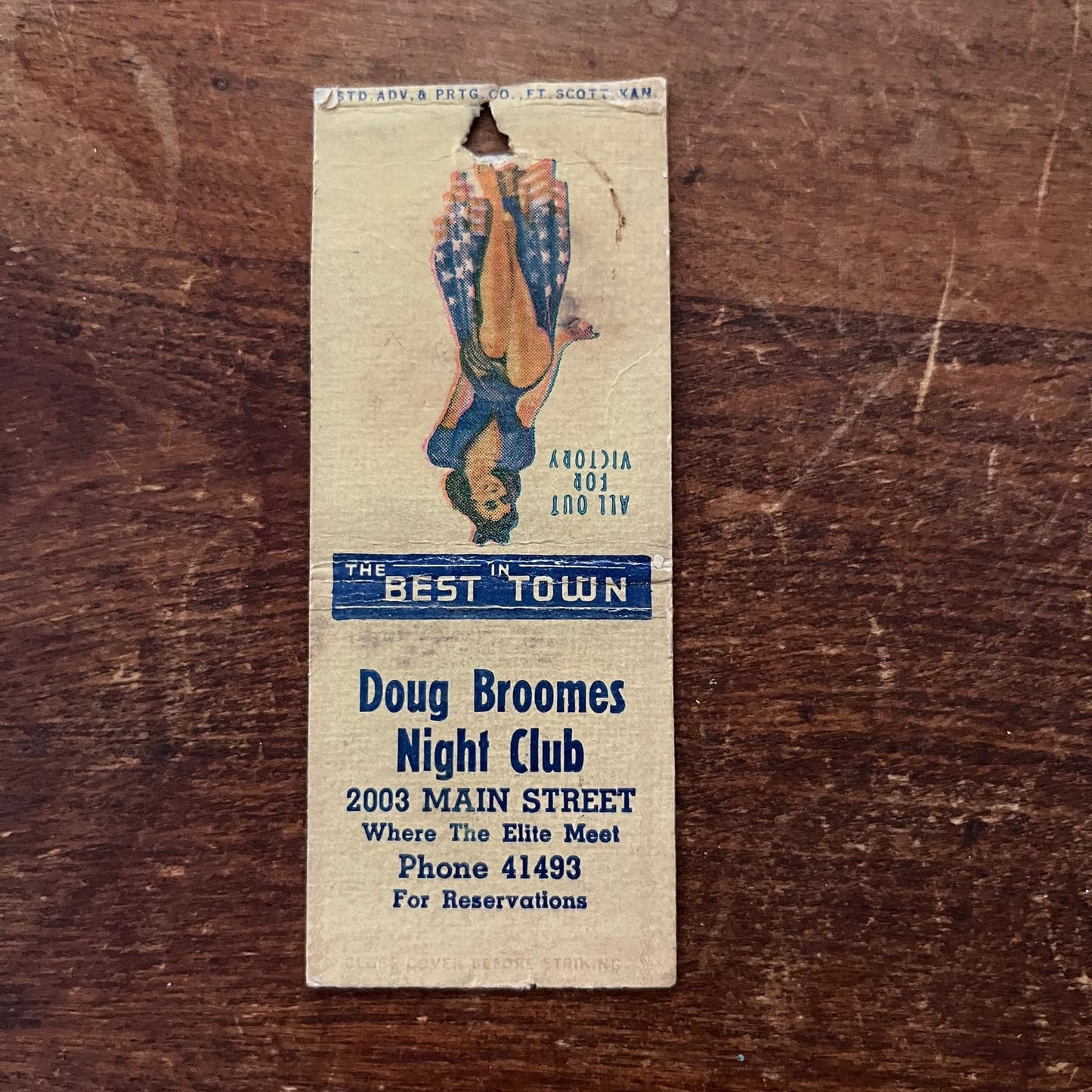 Doug Broomes Night Club Ft. Scott KS PINUP WWII Advertising Matchbook SA9-M12