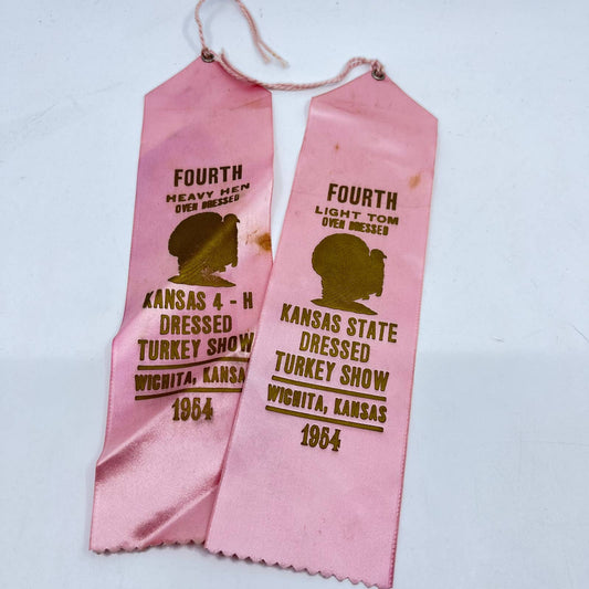 1954 2 Prize Ribbons Kansas State Fair 4-H Dressed Turkey Show Witchita KS TA3-5