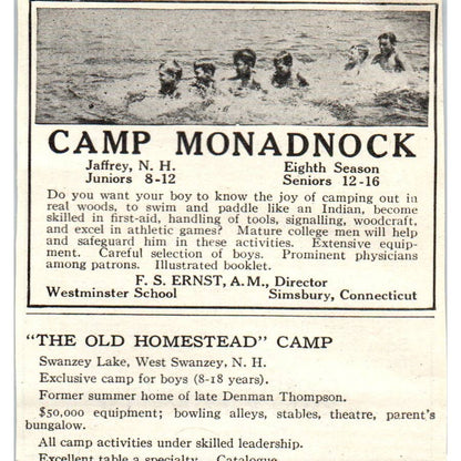 Camp Katahdin Forest Lake Sweden, Maine George E. Pike - 1921 Original Ad TJ7-S