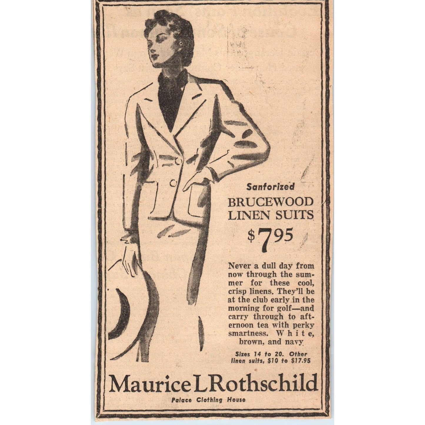 1935 Mpls Journal Newspaper Ad Maurice L Rothschild Brucewood Linen Suits FL5-3