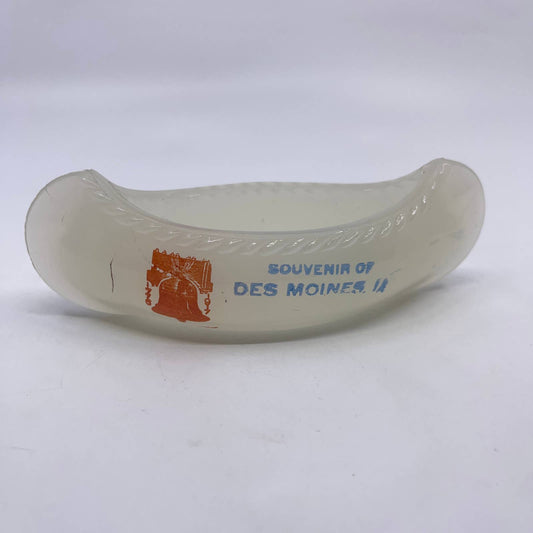Antique Des Moines Iowa Clambroth Glass Canoe Boat Souvenir 6” TG8
