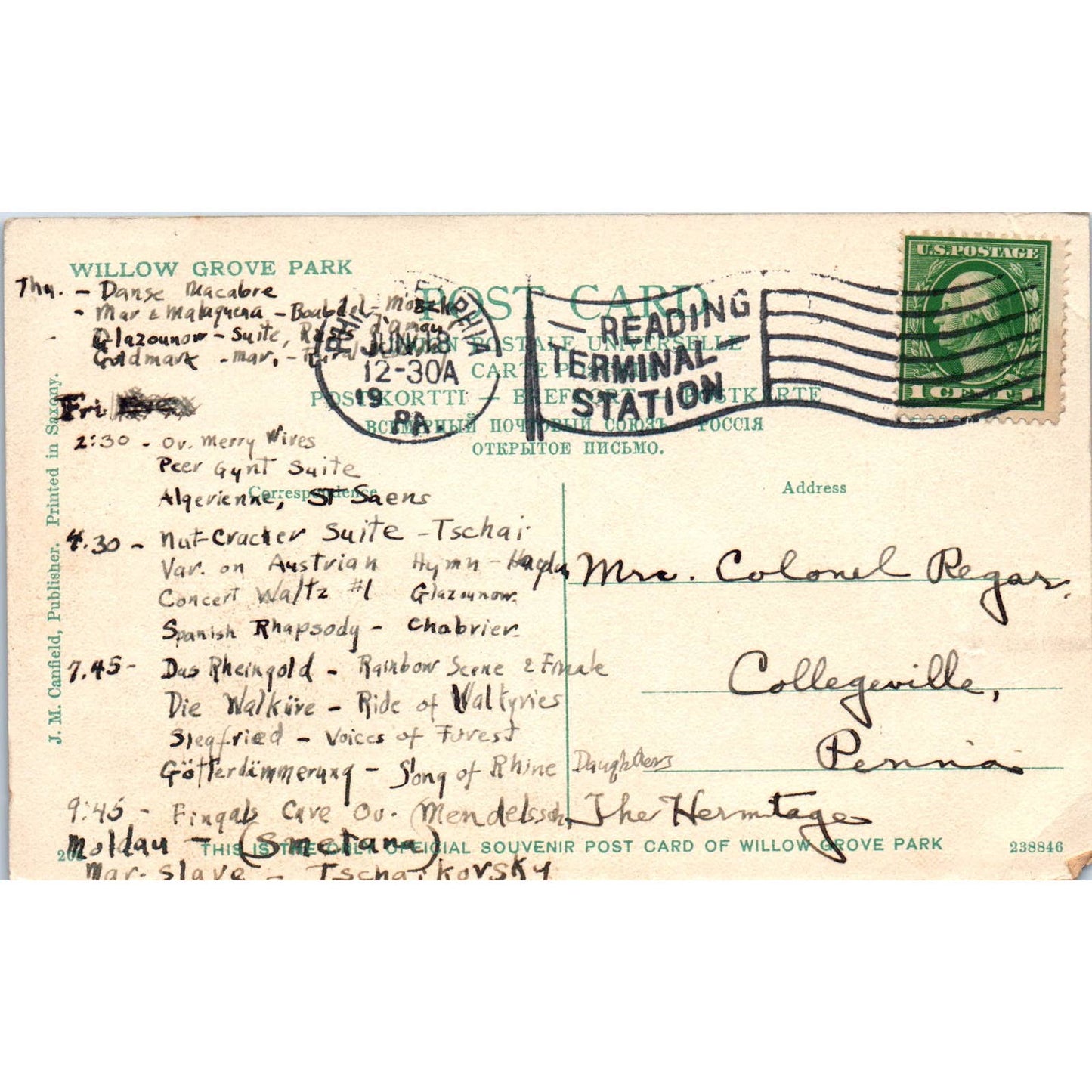 Willow Grove Park Lake/Fountain at Night 1907 - Original Postcard TJ9-P1