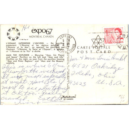 Expo 67 Montreal - Man the Explorer Original Postcard TK1-P12