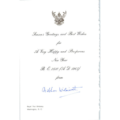 1960s Christmas Card from Royal Thai Embassy Ambassador Niblan Wilaisat B15