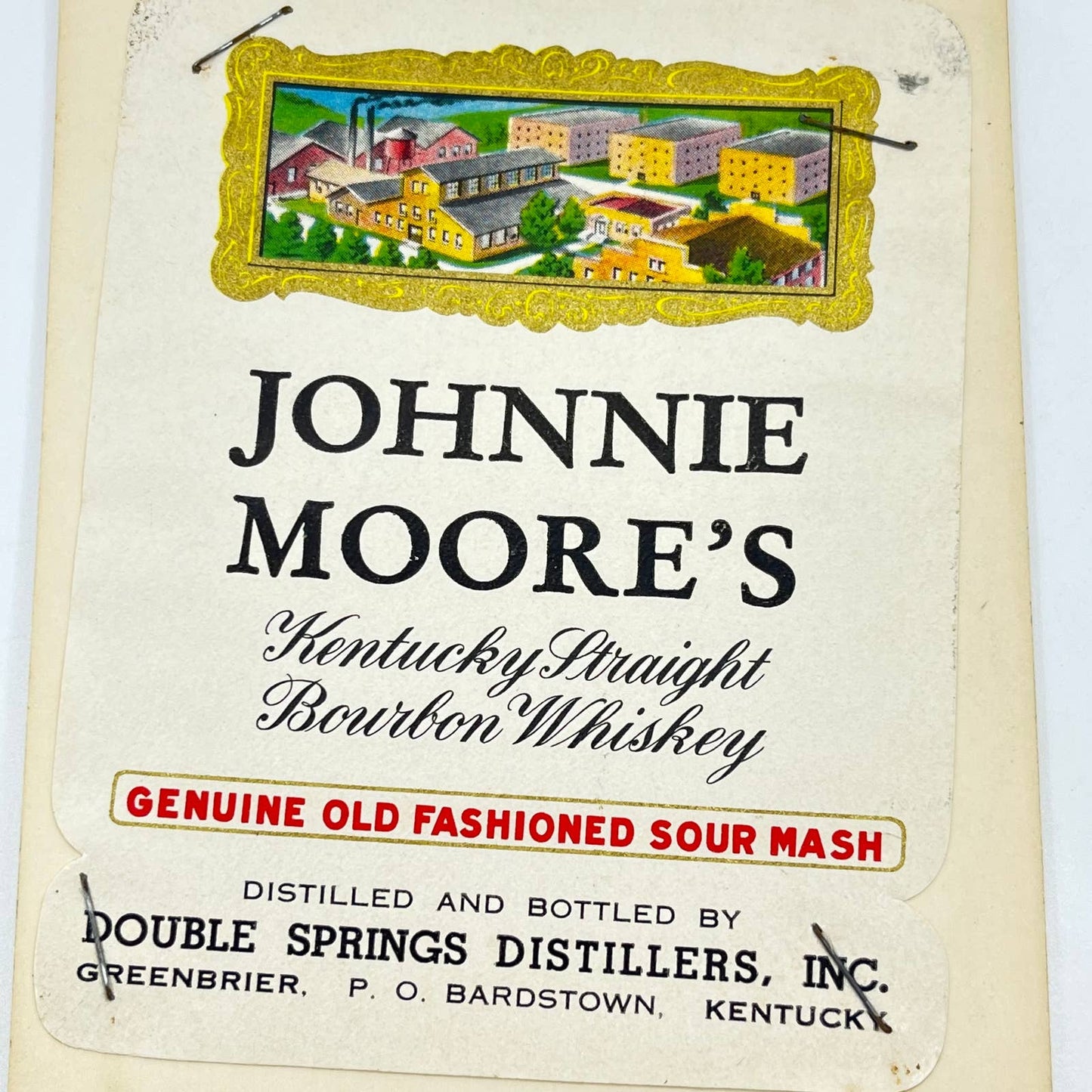 Johnnie Moore’s Bourbon Whiskey Label Double Springs Distillers Greenbrier KY