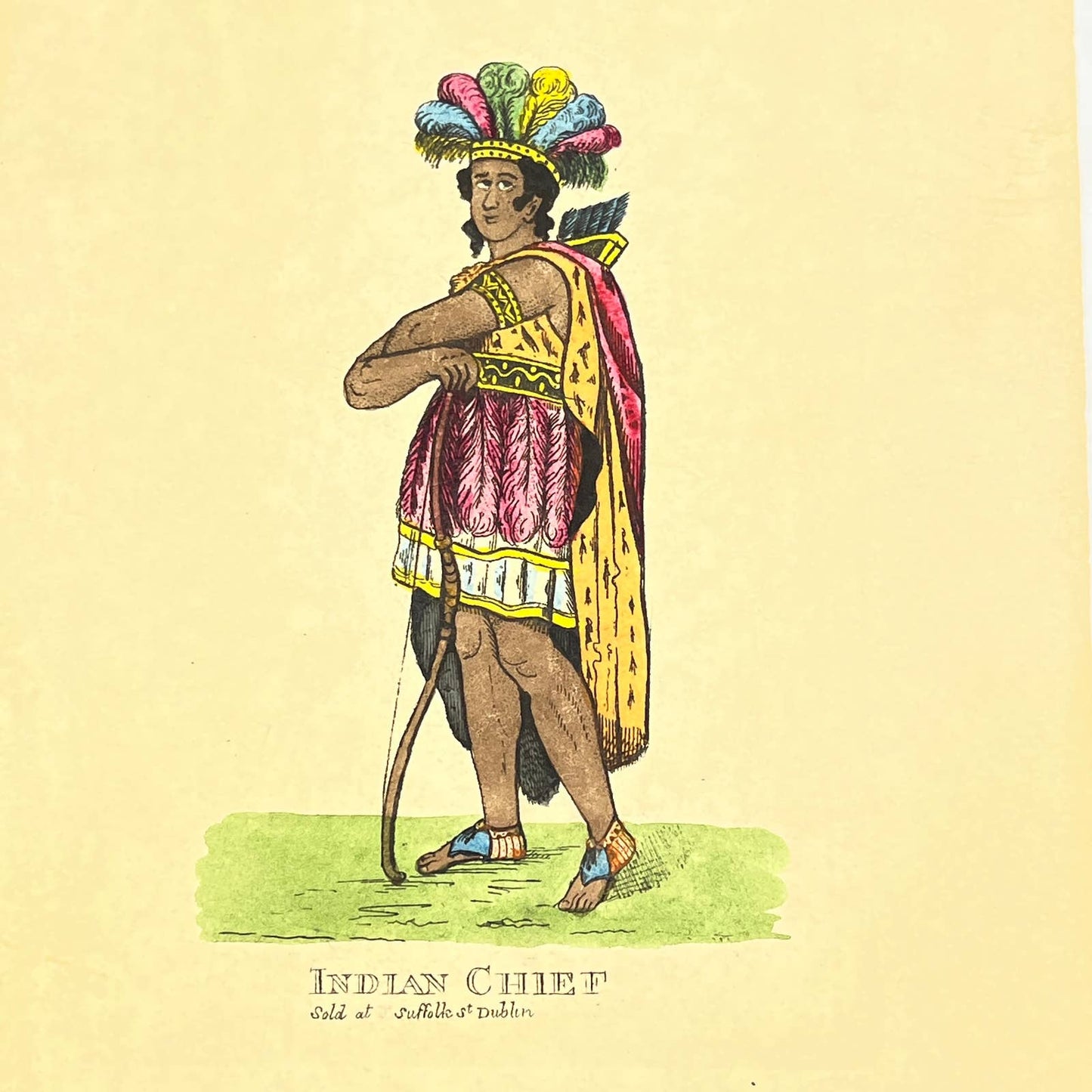 Vintage Lithograph Print Indian Chief Sold at Suffolk St Dublin 5.5x8.25" AB8