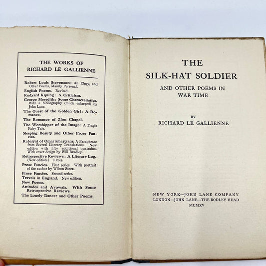 1915 The Silk Hat Soldier and Other Poems in Wartime Richard Le Gallienne TF2