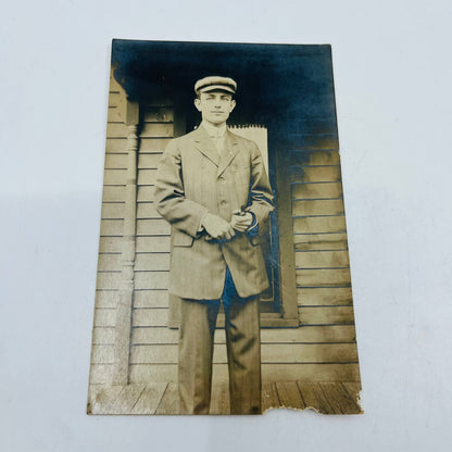 Early 1900s RPPC Portrait Man in Suit And Driving Cap PA9